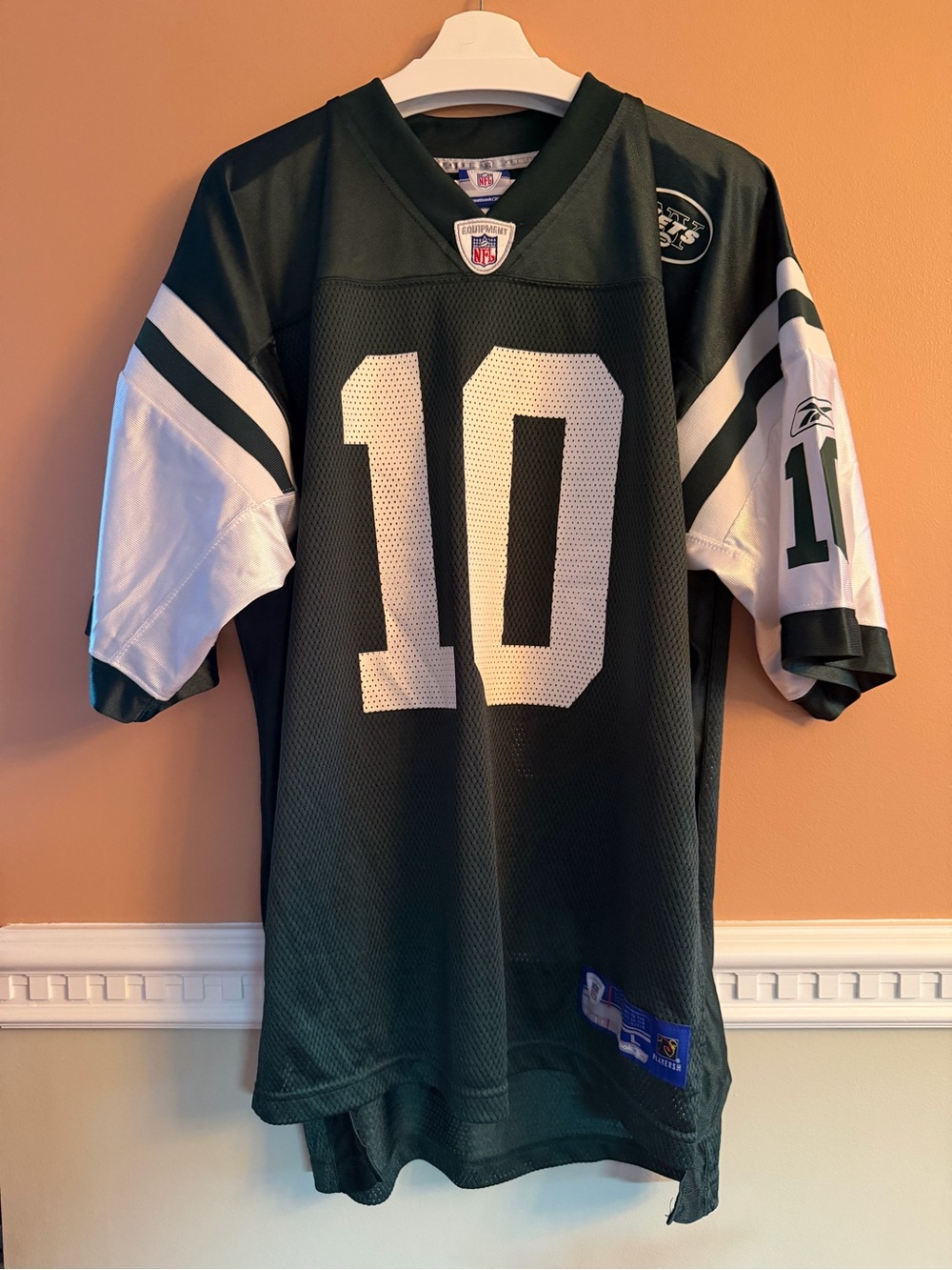 Reebok Green Football Jersey with White and Blue Accents